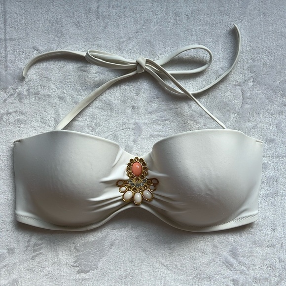 VICTORIA’S SECRET White Strapless Bikini Top w/Rhinestone Jeweled 💎 Piece - Picture 2 of 12